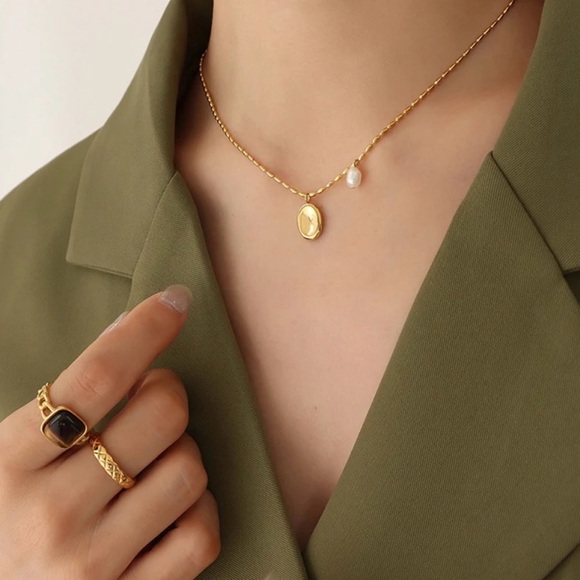 18K Gold Plated Dainty Necklace*Gold
Nugget Chain*Pearl Necklace*ML - Picture 3 of 6